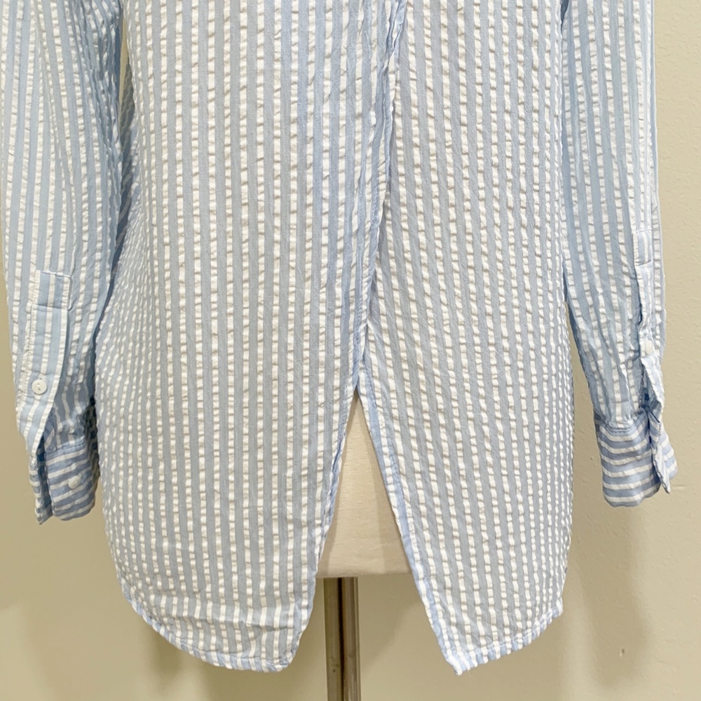 Zara Trf Blue & White Striped Button Down Top. XS. - Picture 7 of 8